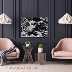 Wall art for your living room Monochrome Trees and Clouds Canvas print